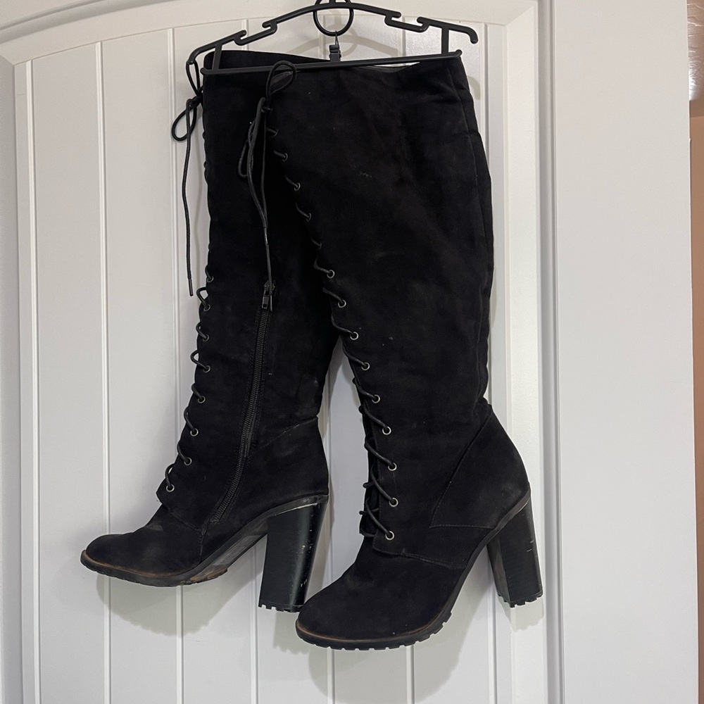 Frederick's of Hollywood Black Lace Up Fashion Boots